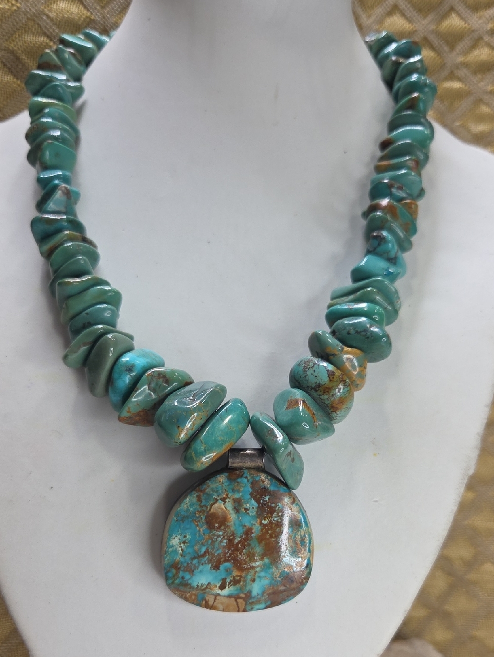 925 Sterling Silver Turquoise Stone Statement Necklace Vintage- Women Jewelry